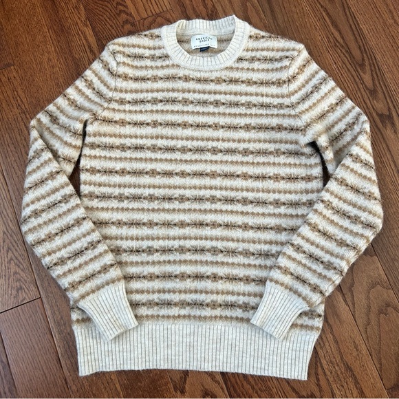 American Eagle Outfitters Sweaters - American Eagle Outfitters Cream and Brown Striped Fair Isle Crewneck Sweater XS